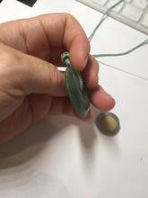 Load image into Gallery viewer, 34mm Type A 100% Natural oily dark green(老油青) Jadeite Jade Safety Guardian lenticular disc Button donuts pendant PA106