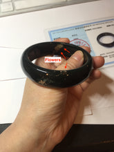 Load image into Gallery viewer, 60mm 100% Natural dark green/black meteorite Stellar Night sky broad style nephrite Jade bangle HF108-0063