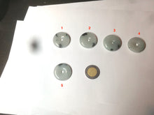 Load image into Gallery viewer, 23-26mm 100% Natural icy watery green/white with green floating flowers jadeite Jade Safety Guardian Button(donut) Pendant/worry stone AR98