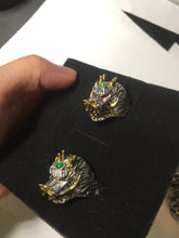 Load image into Gallery viewer, 100% natural type A icy watery green jadeite with metal base Dragon Guardian Ring or thumb ring PD192