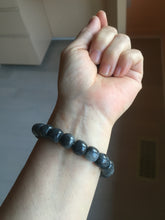 Load image into Gallery viewer, 9/10mm 100% Natural black sesame paste(芝麻糊青花) vintage style nephrite Jade bead bracelet HN30