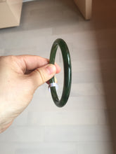 Load image into Gallery viewer, 62mm certified 100% Natural dark green black (碧玉) slim round cut nephrite Jade bangle HT108-0138