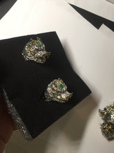 Load image into Gallery viewer, 100% natural type A icy watery green jadeite with metal base Dragon Guardian Ring or thumb ring PD192