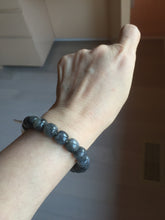 Load image into Gallery viewer, 9/10mm 100% Natural black sesame paste(芝麻糊青花) vintage style nephrite Jade bead bracelet HN30