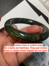 Load image into Gallery viewer, 55.5mm certified 100% Natural dark green/gray/black chubby round cut nephrite Jade bangle HF85-0882