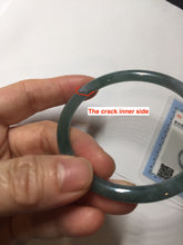 Load image into Gallery viewer, 59.5mm Certified Type A 100% Natural dark green/blue/gray with Guatemala slim round cut Jadeite bangle BG202-8832