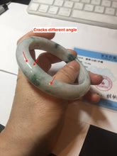 Load image into Gallery viewer, 61mm Certified Type A 100% Natural white/light green with grenn floating flowers Jadeite Jade bangle E153-2443