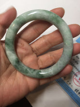 Load image into Gallery viewer, 55.8mm certified 100% natural Type A light green white with green floating flowers round cut jadeite jade bangle BS93-6606