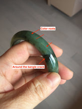 Load image into Gallery viewer, 55.5mm Certified Type A 100% Natural oily dark green(老油青)/gray Jadeite bangle BG227-3215