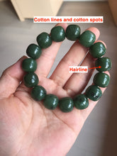 Load image into Gallery viewer, 13.7x13mm 100% Natural olive green/brown/black vintage style nephrite Jade bead bracelet HE95