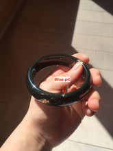 Load image into Gallery viewer, 60mm 100% Natural dark green/black meteorite Stellar Night sky broad style nephrite Jade bangle HF108-0063