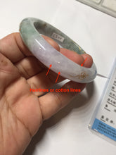 Load image into Gallery viewer, 55.5mm 100% Natural type A green purple carved plum blossom and golden-painted Jadeite Jade bangle PB226-0257