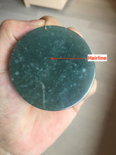 Load image into Gallery viewer, 51.8mm 100% natural blue/black/gray with fly snow Guatemala  jadeite jade Guanyin (观音) safe and sound pendant/worry stone/decor BK111