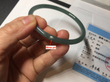 Load image into Gallery viewer, 57mm Certified Type A 100% Natural icy watery deep sea dark green/blue/gray/black slim round cut Guatemala Jadeite bangle AU66-7055