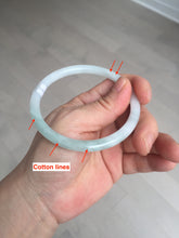 Load image into Gallery viewer, 59.5mm 100% natural certified light green/white round cut slim jadeite jade bangle BL43-1824