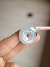 Load image into Gallery viewer, 26.2/5.5mm 100% Natural icy watery green/white with green floating flowers jadeite Jade Safety Guardian Button(donut) Pendant/worry stone BF47