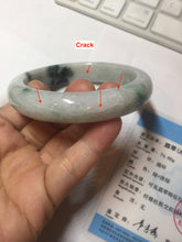 Load image into Gallery viewer, 61mm Certified Type A 100% Natural white/light green with grenn floating flowers Jadeite Jade bangle E153-2443