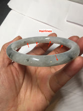 Load image into Gallery viewer, 58.5mm certified Type A 100% Natural icy dark green white with green floating flowers round cut Jadeite Jade bangle BS64-7347