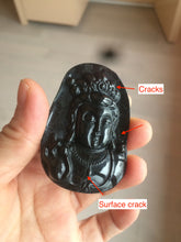 Load image into Gallery viewer, 100% Natural type A black jadeite jade(墨翠, mocui) Guanyin pendant BG31-2