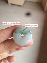 Load image into Gallery viewer, 25.4/6.2mm 100% Natural icy watery green/white with green floating flowers jadeite Jade Safety Guardian Button(donut) Pendant/worry stone BF46