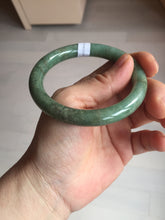 Load image into Gallery viewer, 55.5mm Certified Type A 100% Natural dark green/gray round cut Jadeite Jade bangle D155-5370