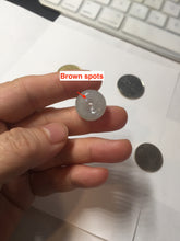 Load image into Gallery viewer, 15.7mm Type A 100% Natural green/gray Jadeite Jade Safety Guardian Button donuts Pendant PC112