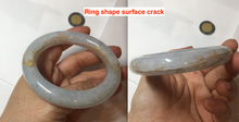 Load image into Gallery viewer, 56.5mm 100% Natural type A icy watery green/blue carved and golden-painted chubby round cut Jadeite Jade bangle PC75