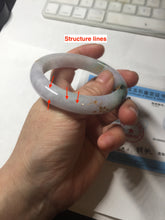 Load image into Gallery viewer, 54mm 100% Natural type A dark green purple white carved plum bossom and golden-painted Jadeite Jade bangle BP166-0266