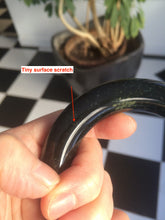 Load image into Gallery viewer, 57.9mm Certified 100% Natural dark green with light green fern frost chubby round cut nephrite Jade bangle HT102-0801