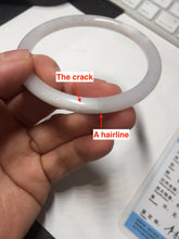 Load image into Gallery viewer, 55.5mm 100% natural Type A icy watery light purple white slim round cut jadeite jade bangle BM106-4527
