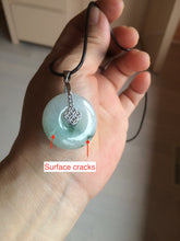 Load image into Gallery viewer, 25.4/6.2mm 100% Natural icy watery green/white with green floating flowers jadeite Jade Safety Guardian Button(donut) Pendant/worry stone BF46