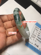 Load image into Gallery viewer, 53.6mm certified natural 100% natural Type A light green/white with green floating flowers jadeite jade bangle BP1-5003