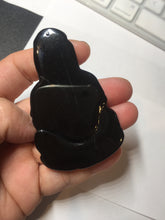 Load image into Gallery viewer, 100% Natural dark green/black jadeite jade(Mocui, 墨翠) GuanYin(观音) Pendant/handhold worry stone BL142