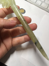 Load image into Gallery viewer, 17.5cm 100% Natural light green Xiu Jade Serpentine vantage carved peony hairpin AW24