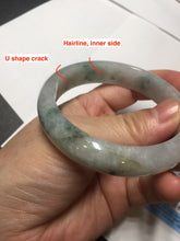 Load image into Gallery viewer, 55mm certified 100% natural icy watery light green with green floating flowers jadeite jade bangle AS88-7068