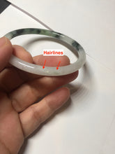 Load image into Gallery viewer, 56.5mm Certified Type A 100% Natural green/black/gray with dark green floating flowers slim round cut Jadeite bangle PD80-5758