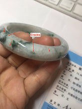 Load image into Gallery viewer, 61mm Certified Type A 100% Natural white/light green with grenn floating flowers Jadeite Jade bangle E153-2443