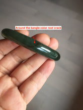 Load image into Gallery viewer, 55.5mm Certified Type A 100% Natural oily dark green(老油青)/gray Jadeite bangle BG229-0411