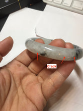 Load image into Gallery viewer, 51.5mm certificated Type A 100% Natural icy watery light green/white with dark green floating flowers chinese ink painting oval Jadeite Jade bangle PB125-7411