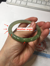 Load image into Gallery viewer, 54.3mm certificated 100% Natural green/gray 翠青 with carved peony slim nephrite Jade bangle HHE101-8780