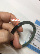 Load image into Gallery viewer, 56mm Certified Type A 100% Natural dark green/black/blue with black floating flowers(Wuji) slim round cut Jadeite bangle PD112-6915