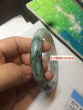 Load image into Gallery viewer, 59mm Certified type A 100% Natural green/white/brown with green floating flowers slim Jadeite bangle AZ34-4364
