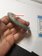 Load image into Gallery viewer, 55.3mm certified 100% natural Type A light green purple with green floating flowers round cut jadeite jade bangle BS110-2523