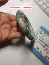 Load image into Gallery viewer, 55.8mm certified 100% natural Type A light green white purple with green floating flowers round cut jadeite jade bangle BS94-6610