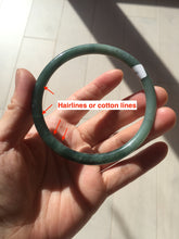 Load image into Gallery viewer, 61.5mm Certified Type A 100% Natural light green/blue/gray with black floating flowers Guatemala slim round cut Jadeite bangle BP217-3791