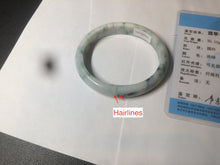 Load image into Gallery viewer, 51.5mm certified 100% natural Type A light green/white with green floating flowers oval jadeite jade bangle AM83-1631