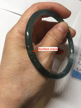 Load image into Gallery viewer, 59.5mm Certified Type A 100% Natural dark green/blue/gray with flying snow Guatemala slim round cut Jadeite bangle PD63-3387