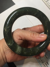 Load image into Gallery viewer, 59mm certified 100% Natural dark green/gray/black chubby round cut nephrite Jade bangle HF86-0209
