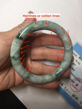 Load image into Gallery viewer, 55.8mm certified 100% natural Type A light green white with green floating flowers round cut jadeite jade bangle BS93-6606