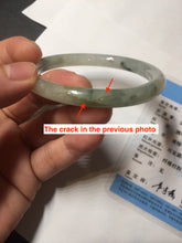 Load image into Gallery viewer, 52mm certified type A 100% Natural green/white with floating flowers slim oval jadeite jade bangle BP26-2670